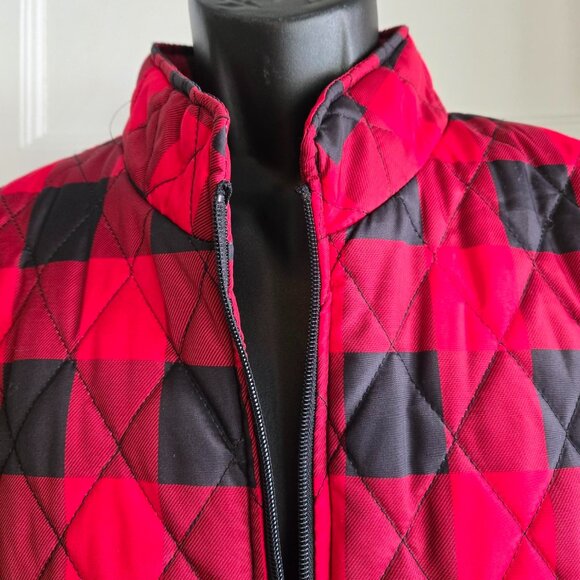 Relativity Women's Lightweight Quilted Vest Size XL Red Black Plaid Zip Front - Picture 3 of 10